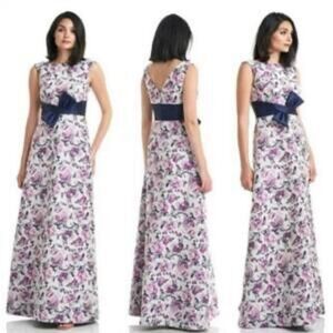 Kay Unger Magenta Navy Selena Sleeveless Bow Floral Gown Size 6